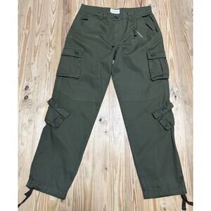 Must Way Y2k Cargo Military Paratrooper Pants, Mens Green Tactical 35x32